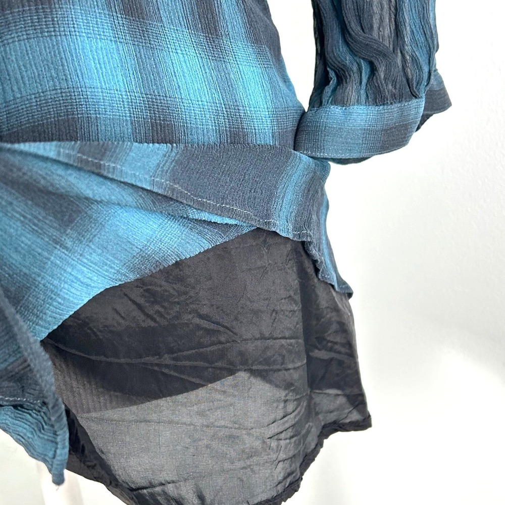 Burberry Plaid Georgette 100% Silk Blouse Shirt Tie Neck Button‎ Front  Women L - Picture 10 of 11
